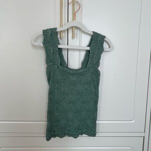 Free People Green Ribbed Sleeveless Tank Top